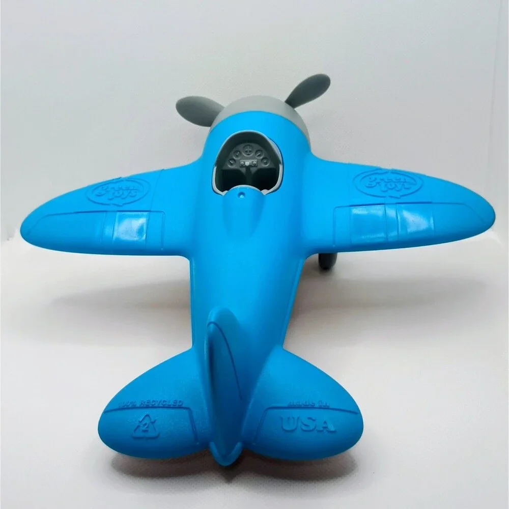 Green Toys 9” Blue Airplane with Propeller Wheels 100% Recycled Plastic Toy USA